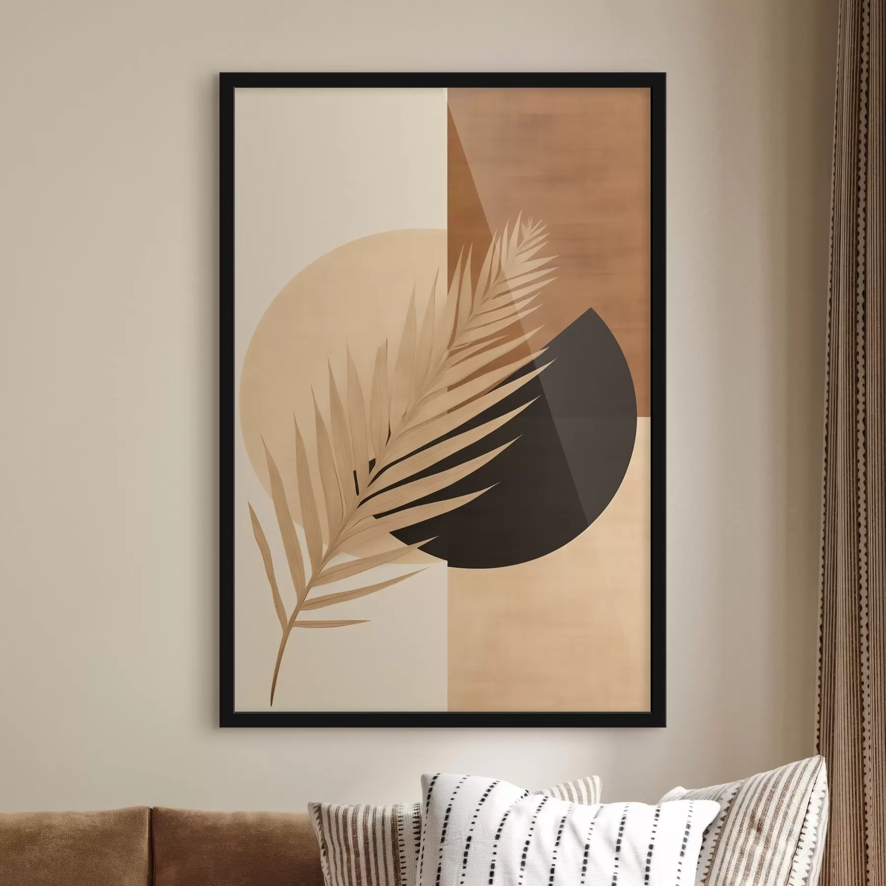 Fototapete Palmwedel über Terrakotta und cremefarbener Geometrie f46490