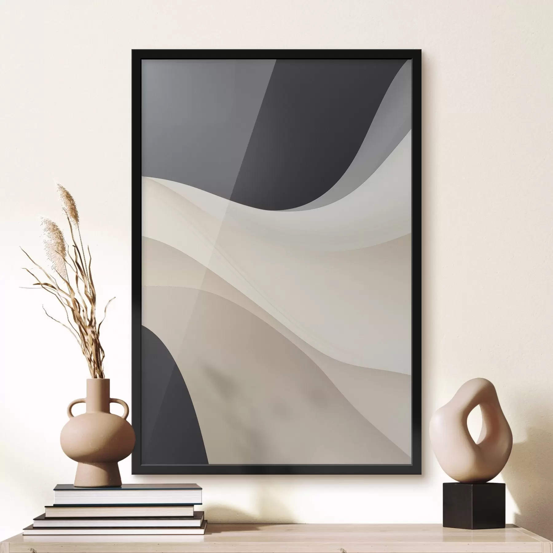 Fototapete Geschichtete, fließende Kurven in Schwarz, Creme und Taupe f46492