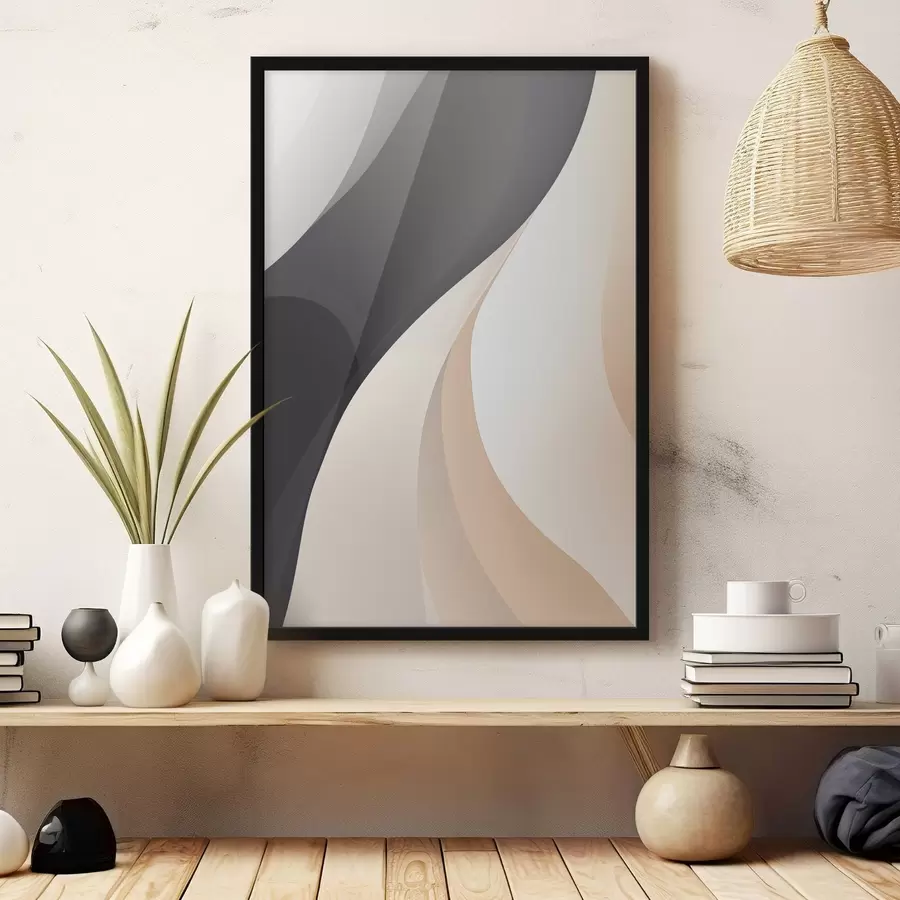 Fototapete Elegante, sich überlappende Kurven in Anthrazit, Elfenbein und Sand f46493