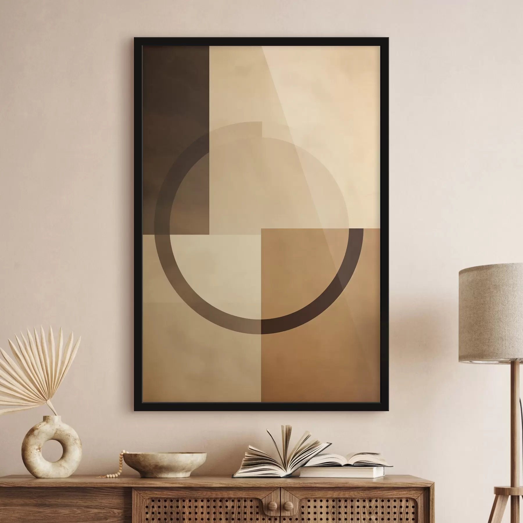 Fototapete Gedeckte Quadrate mit durchscheinendem Ring, warme Erdfarben f46498