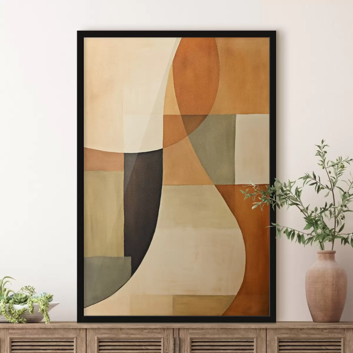 Poster Weiche geometrische Felder in einer warmen, natürlichen Farbpalette f46538