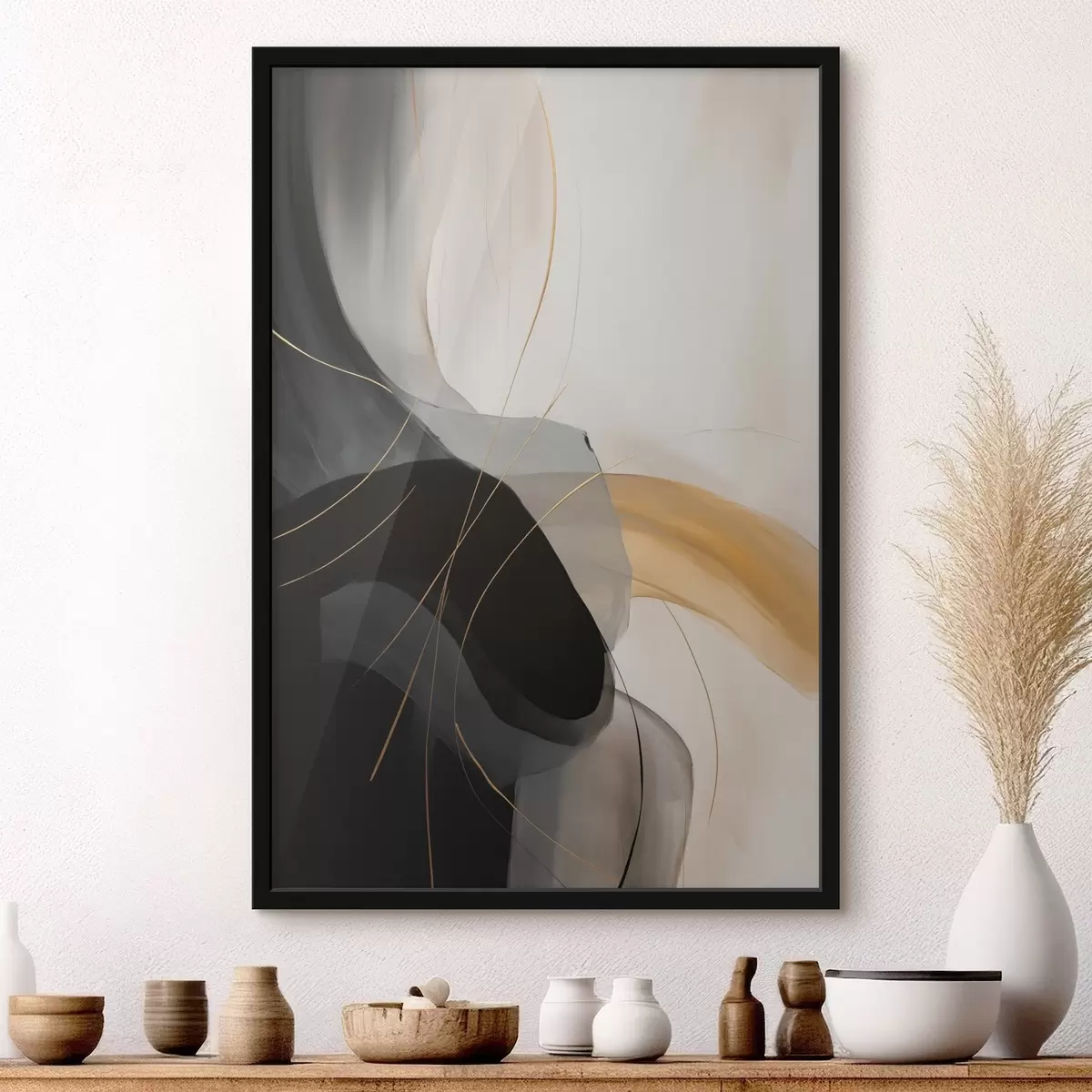 Poster Weiche Kurven in Schwarz und Beige mit einem warmen Akzent f46542