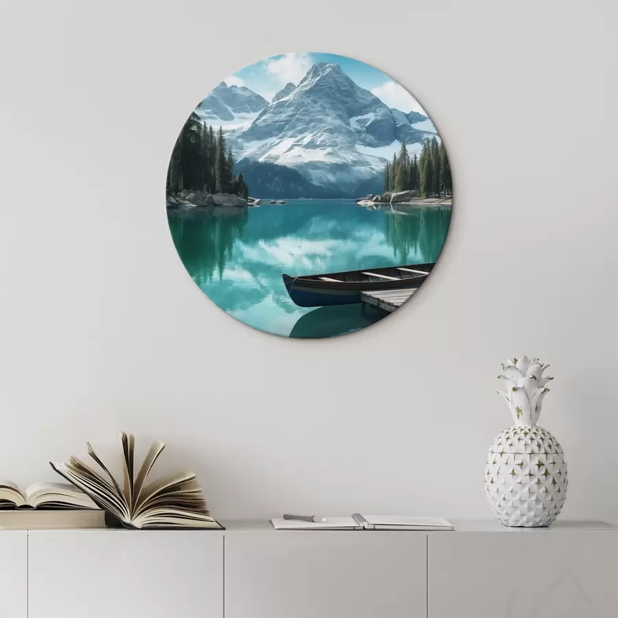 Wandbilder Alpensee mit Kanu und schneebedeckten Gipfeln r46481