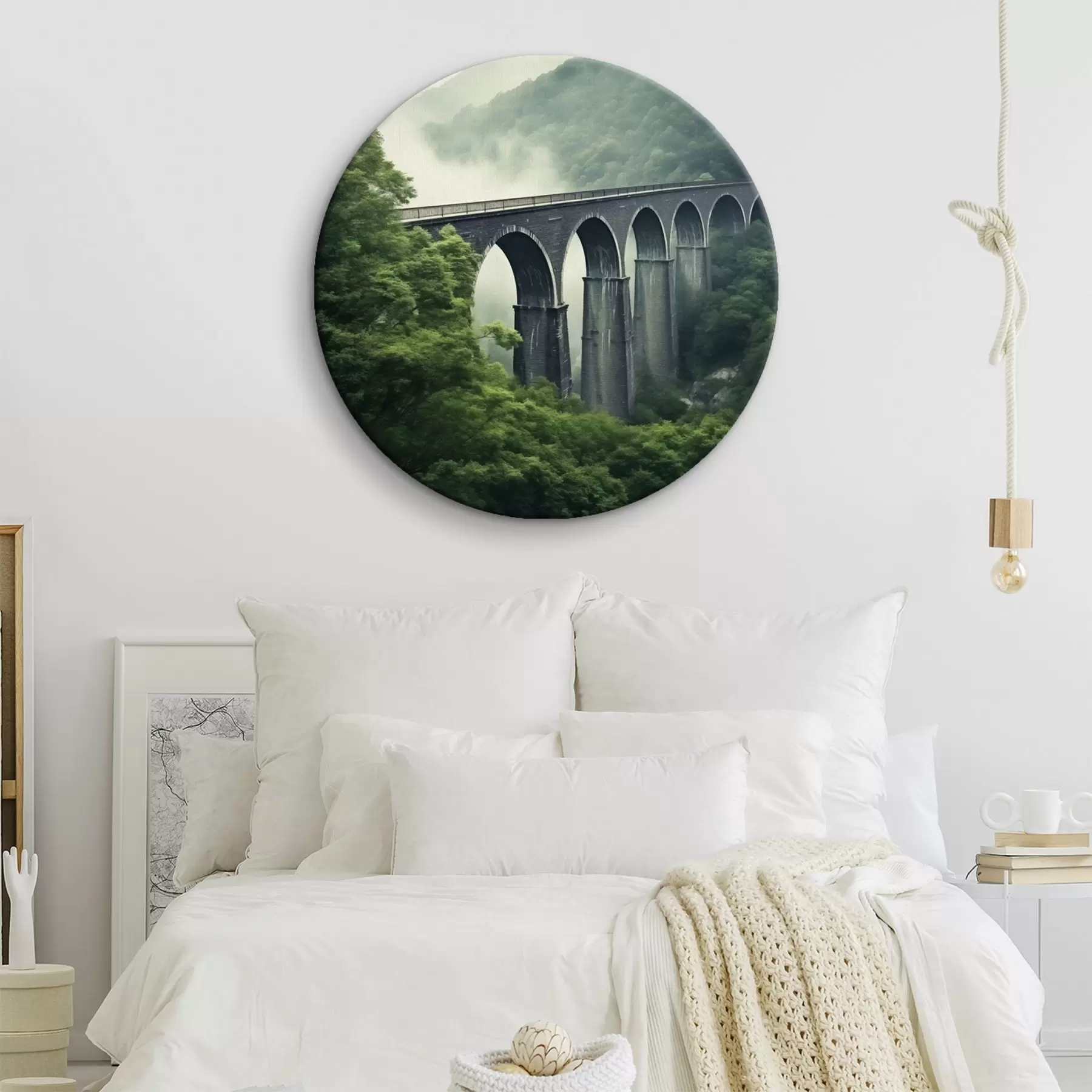 Wandbilder Steinviadukt über nebligem Waldtal r46483