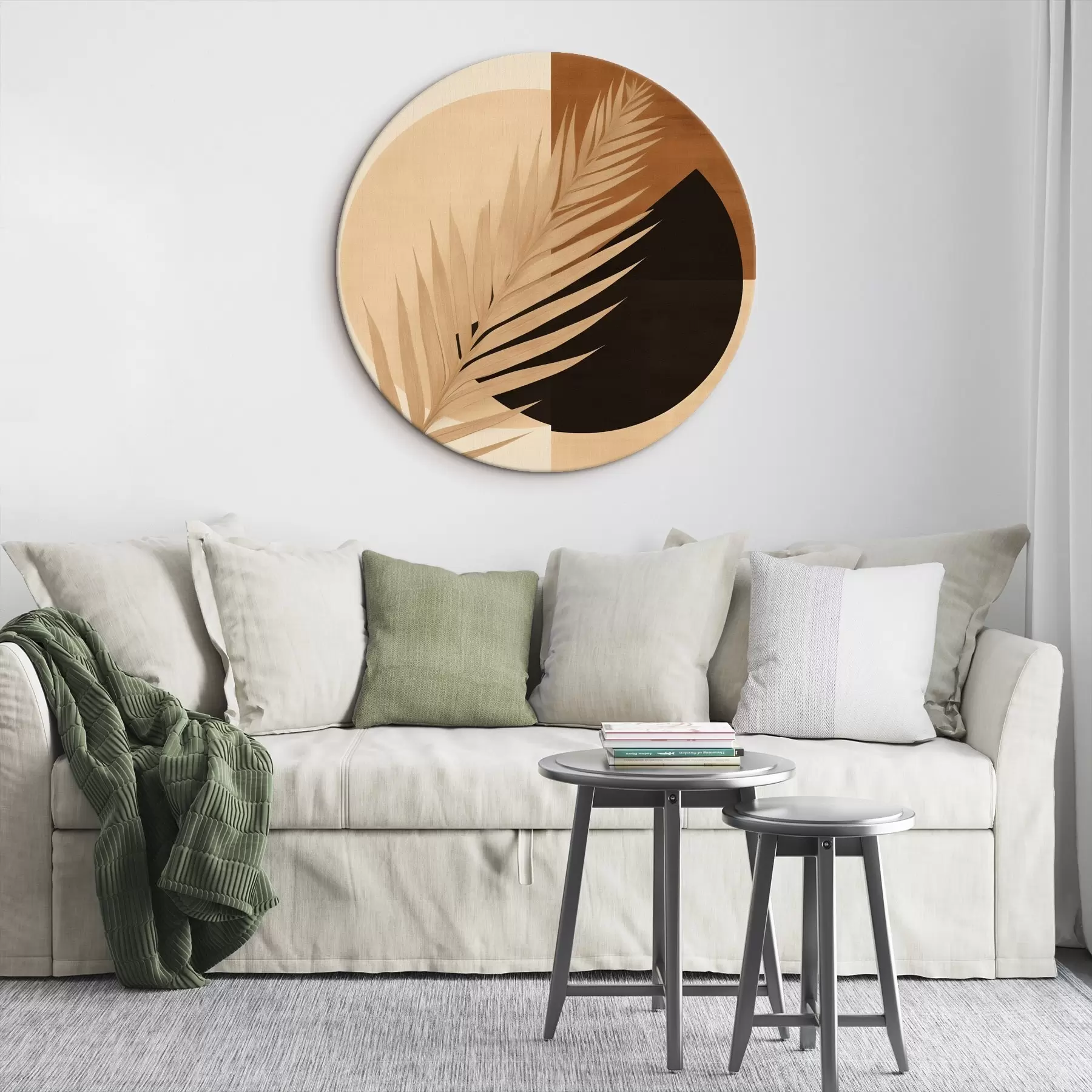 Wandbilder Palmwedel über Terrakotta und cremefarbener Geometrie r46490