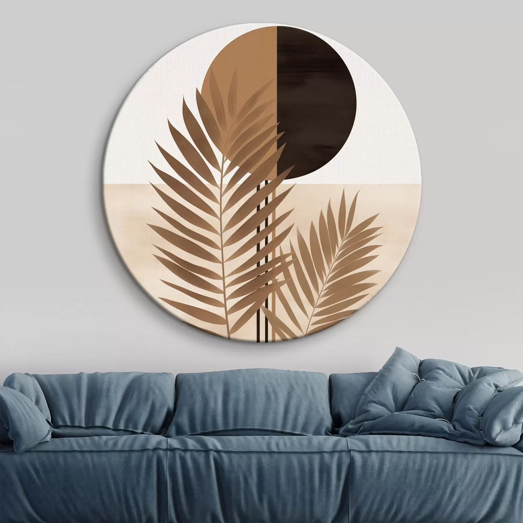 Wandbilder Zwei Palmwedel mit geteiltem Sonnenmotiv r46491