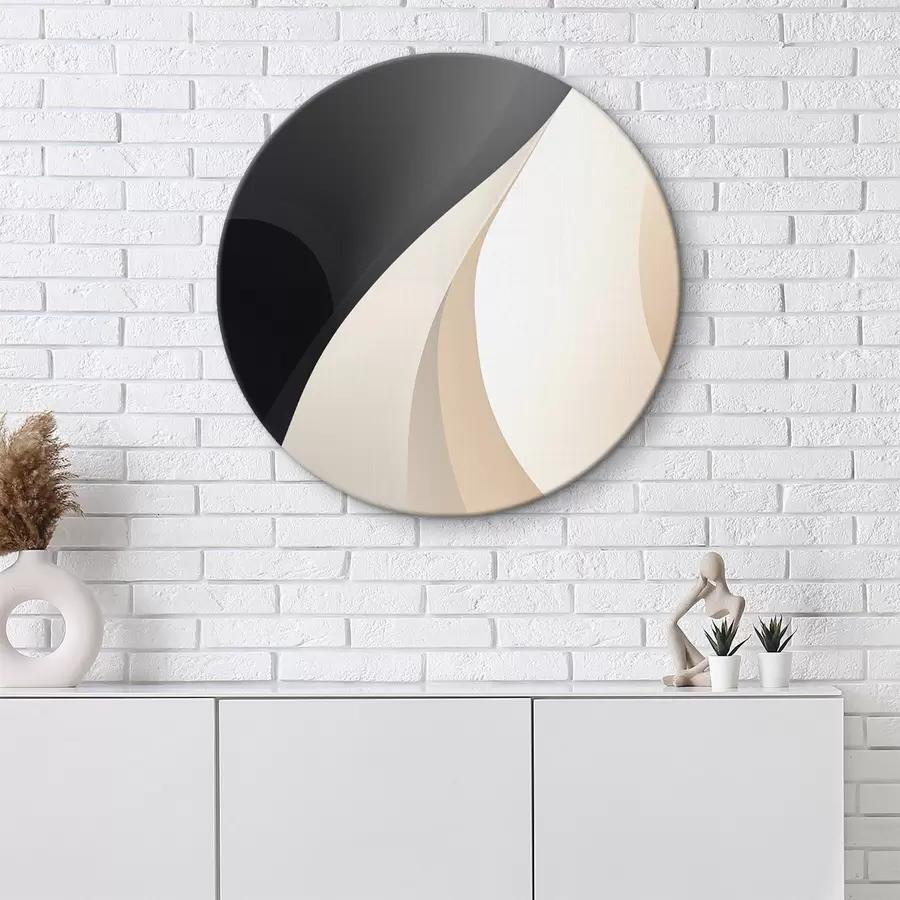 Wandbilder Elegante, sich überlappende Kurven in Anthrazit, Elfenbein und Sand r46493
