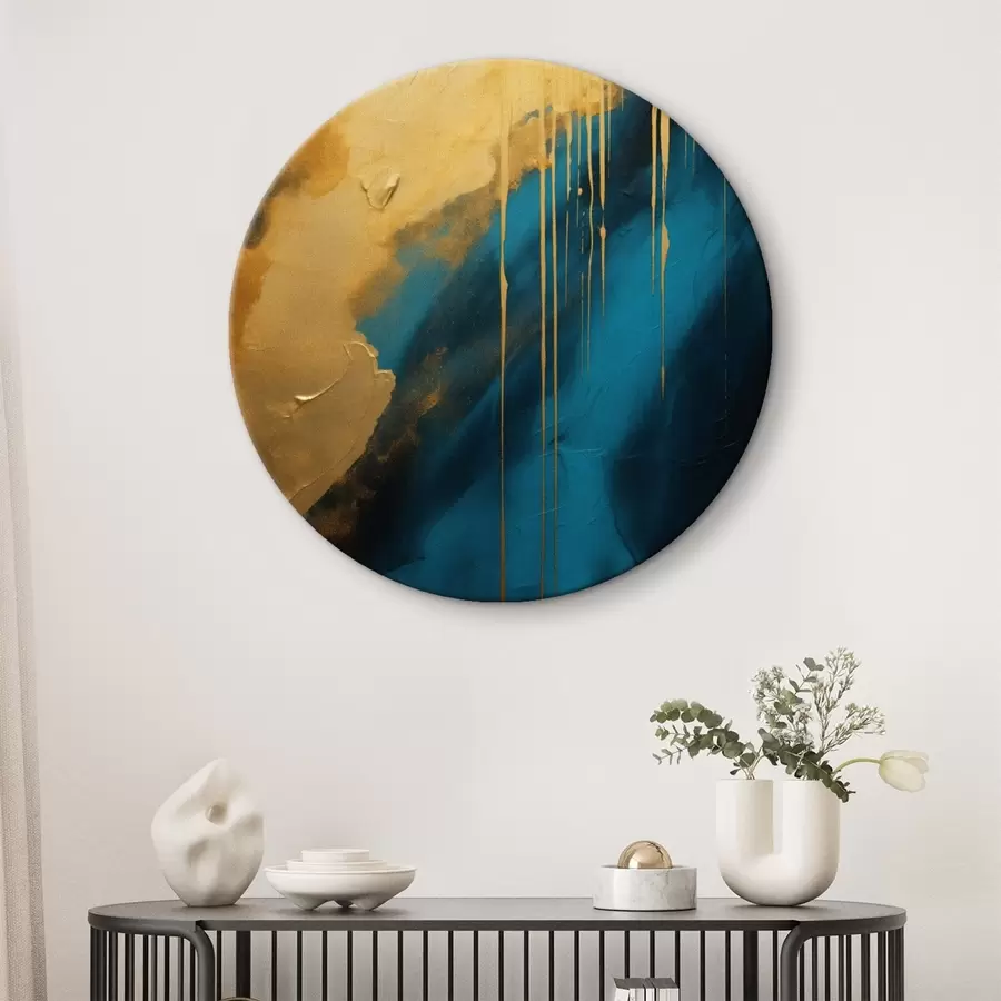 Wandbilder Teal und tiefblaues Abstraktes mit fließenden warmen Akzenten r46509