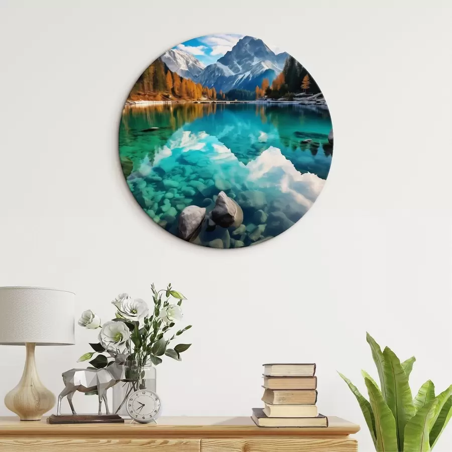 Wandbilder Bergsee mit türkisfarbenem Wasser und herbstlichen Lärchen r46517