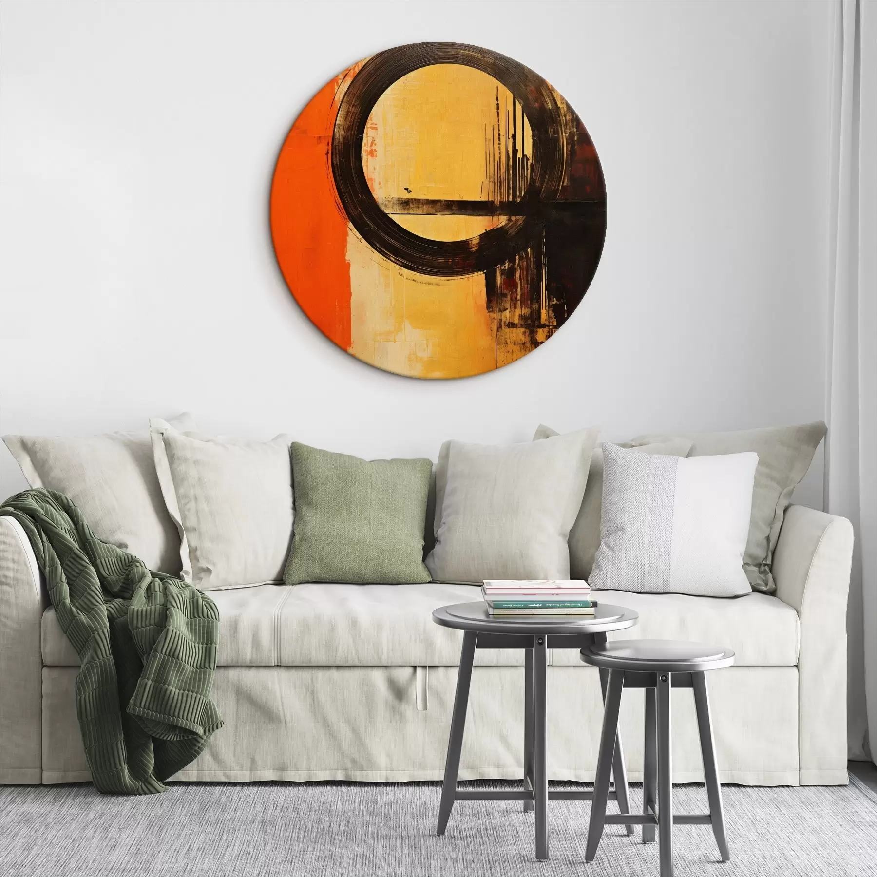 Wandbilder Abstraktes Motiv mit schwarzem Ring auf terrakottafarbenem Sandhintergrund r46529