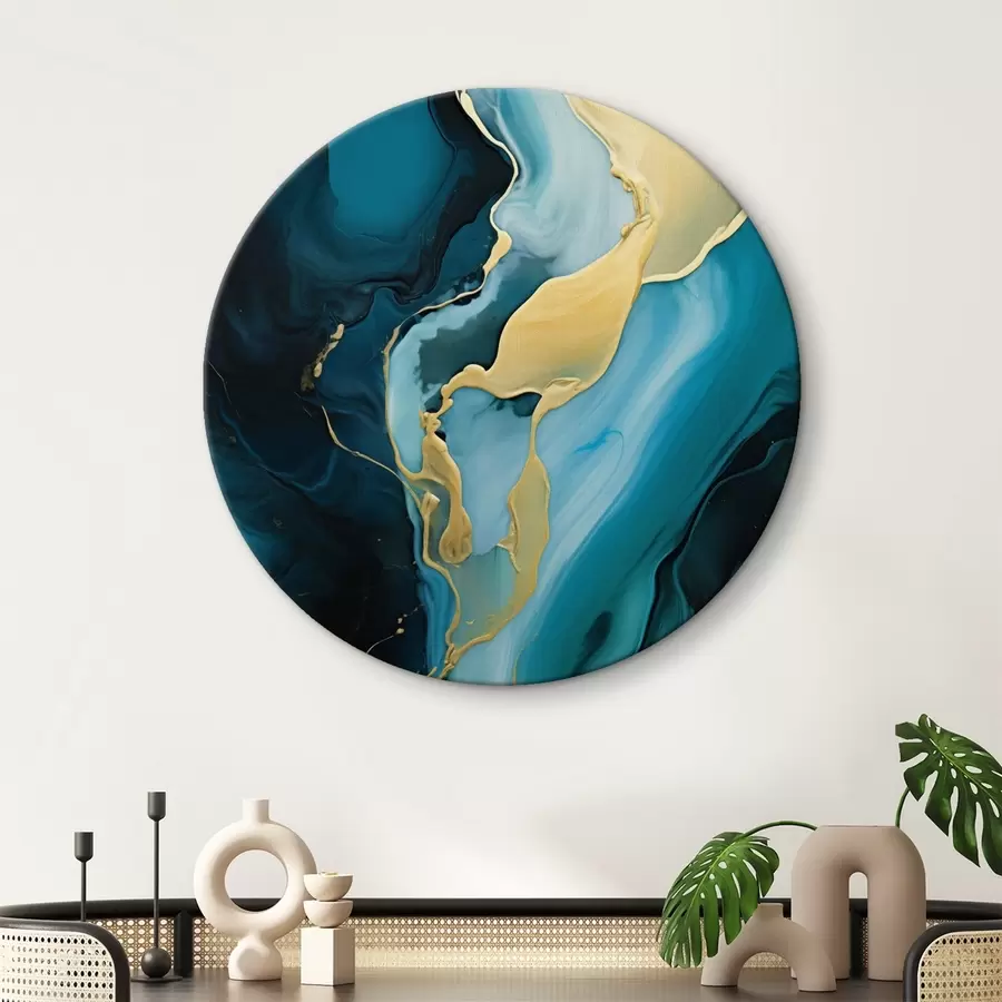 Wandbilder Tealblaues Abstraktes mit einem ockerfarbenen Strom r46530