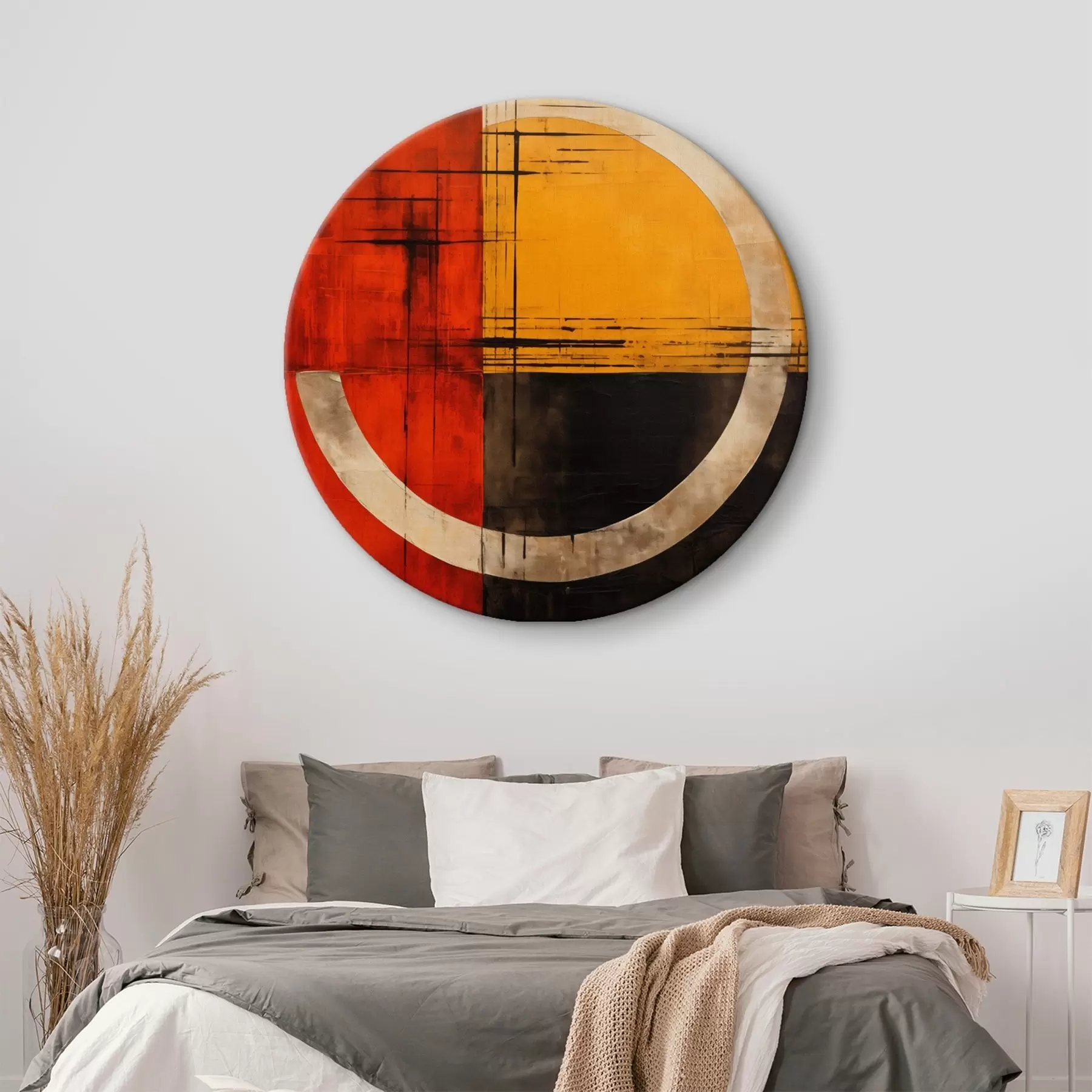 Wandbilder Abstrakter Kreis auf rot-schwarzem Hintergrund mit Linien r46535