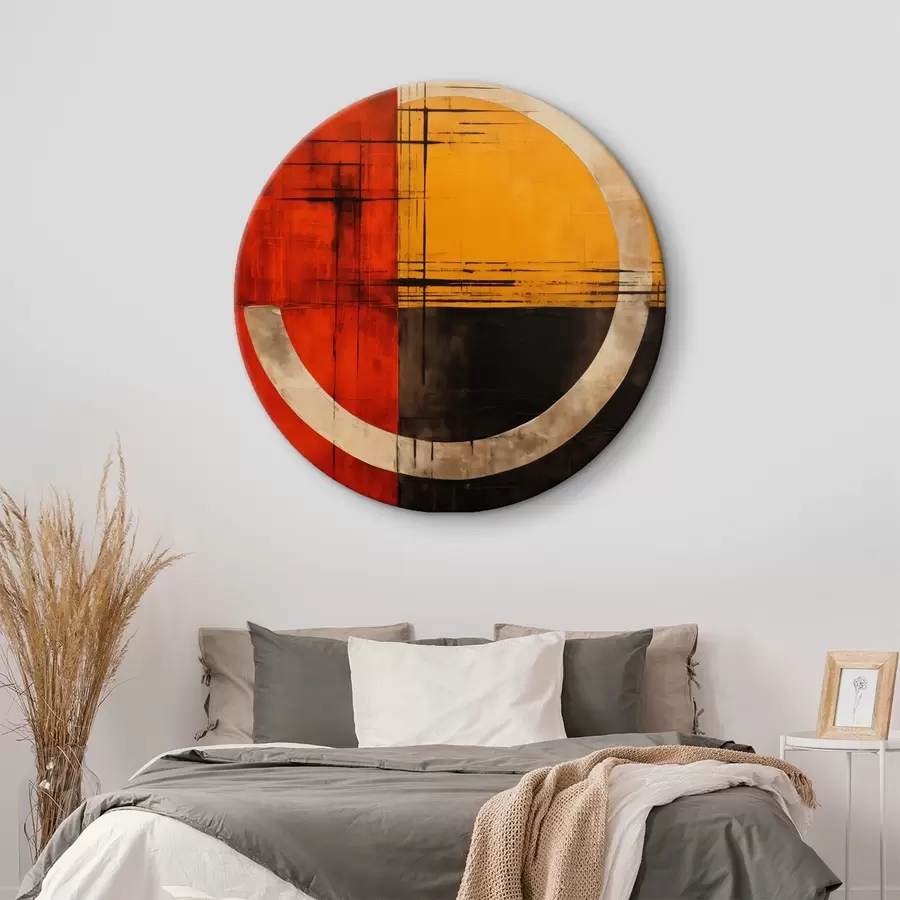 Wandbilder Abstrakter Kreis auf rot-schwarzem Hintergrund mit Linien r46535