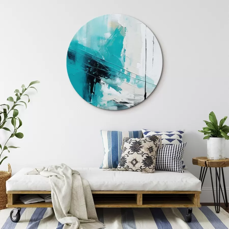 Wandbilder Türkisfarbene Striche auf Weiß mit einem schwarzen Strich r46545