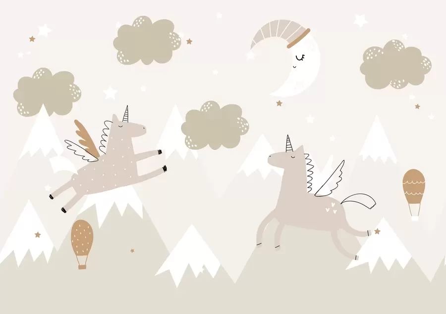 Fototapete Schlafender Mond, Einhörner und Luftballons w04886
