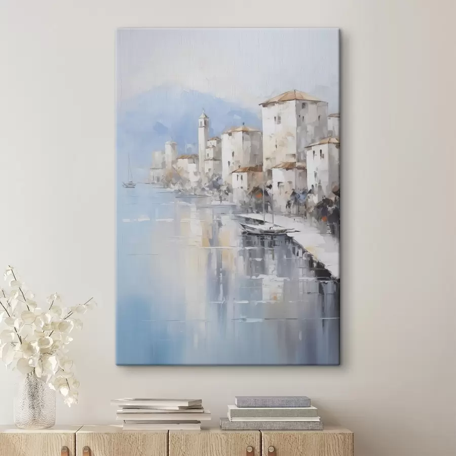 Wandbilder Abstrakte Häuser an der Bucht, Nachahmung eines Gemäldes s46673