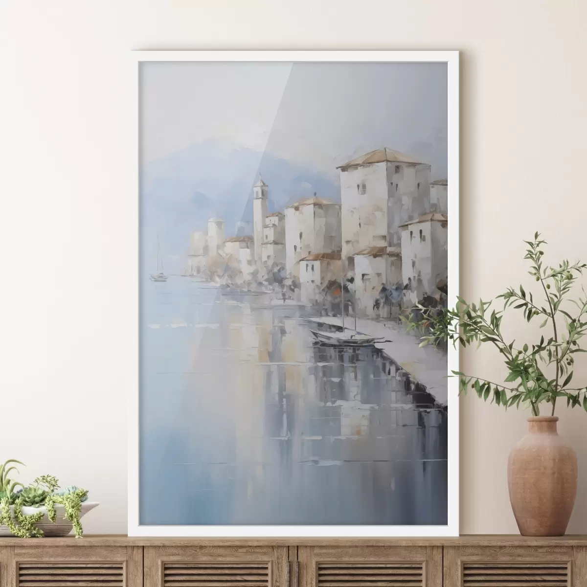 Poster Abstrakte Häuser an der Bucht, Nachahmung eines Gemäldes f46673