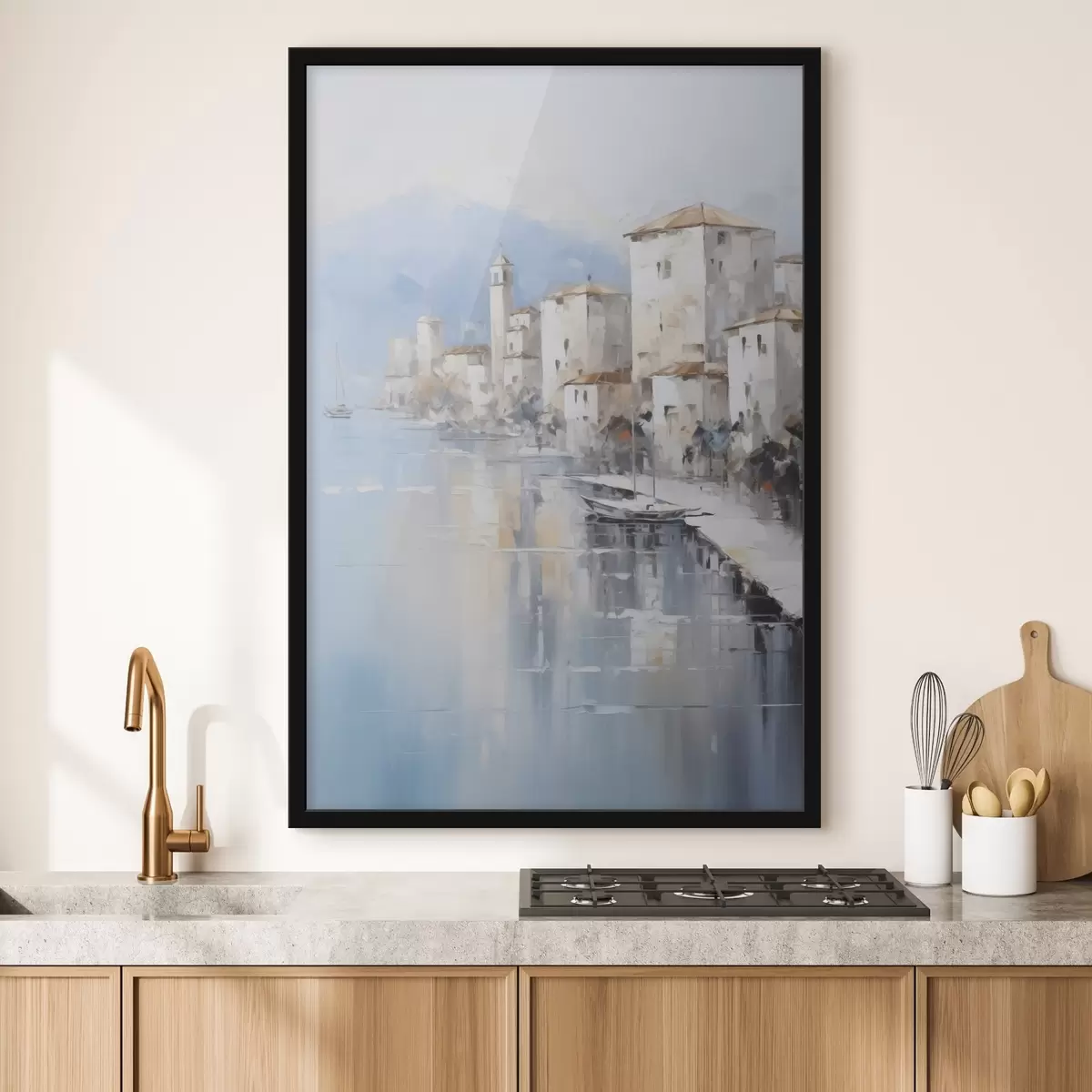 Poster Abstrakte Häuser an der Bucht, Nachahmung eines Gemäldes f46673