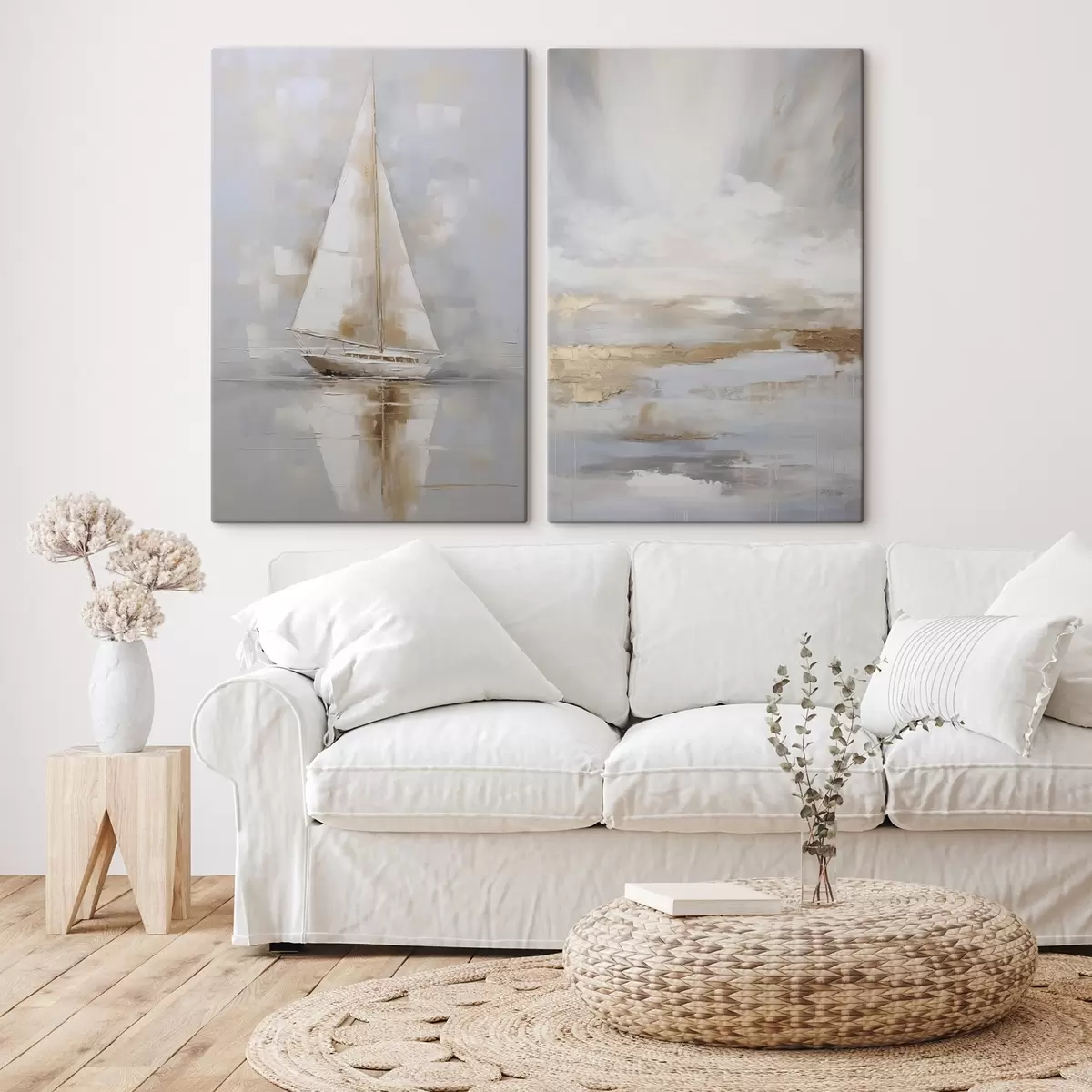 Wandbilder Segelboot und abstrakte Komposition, Nachahmung eines Gemäldes m00999