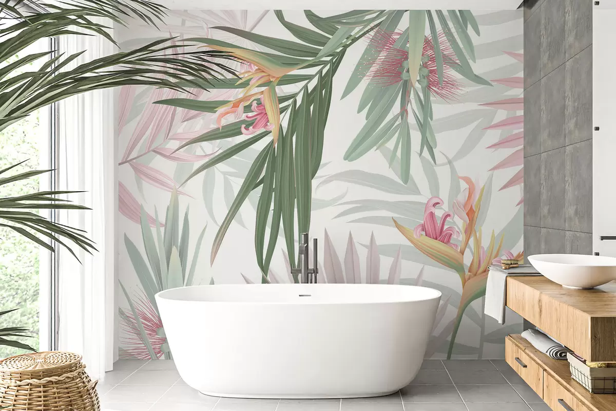 Fototapete Strelitzia in Palmblättern w04896v2