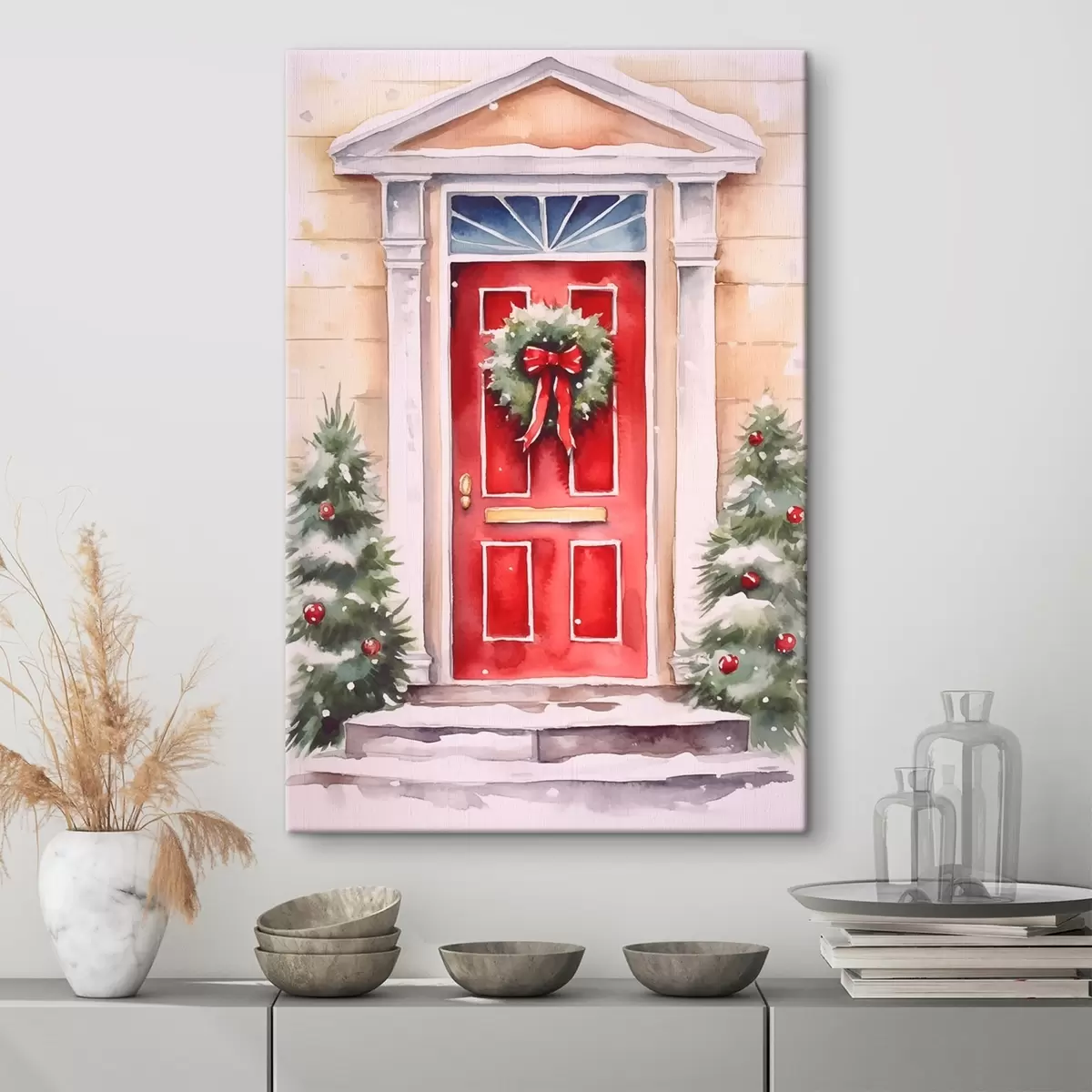 Wandbilder Weihnachts-Tür mit Kranz s46622