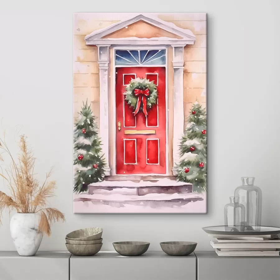 Wandbilder Weihnachts-Tür mit Kranz s46622