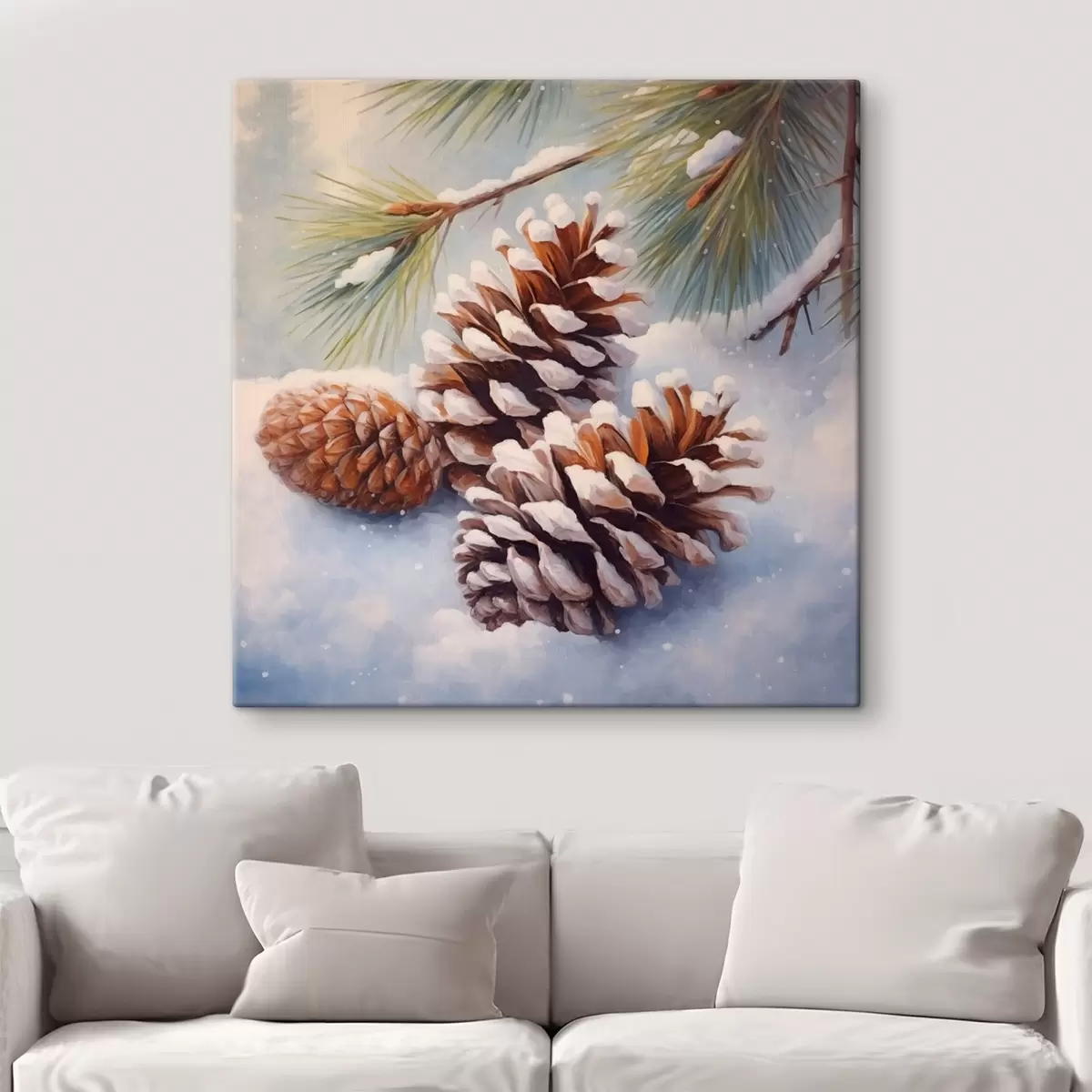 Wandbilder Schneebedeckte Tannenzapfen und Äste s46631