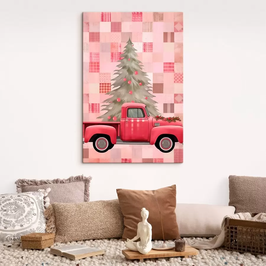 Wandbilder Retro-Lkw mit Weihnachtsbaum s46632