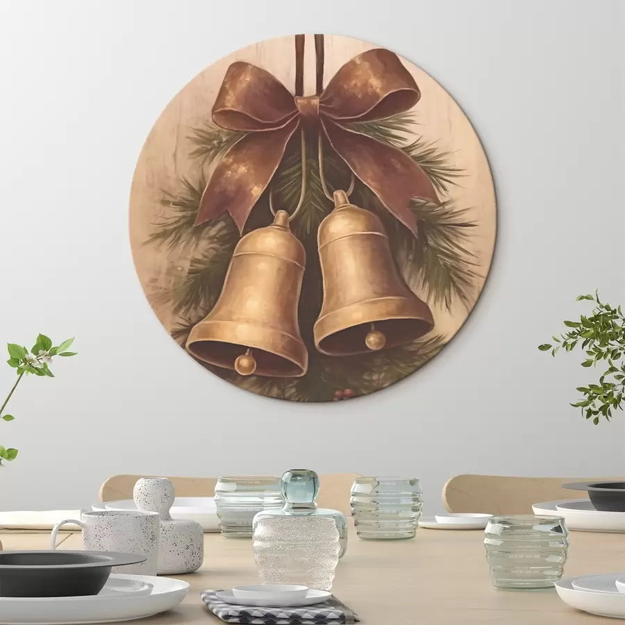 Wandbilder Vintage-Weihnachtsdekoration mit zwei Glocken und einer Schleife r46626