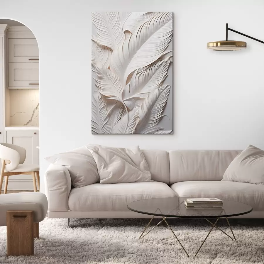 Wandbilder Weiße Blätter mit filigranen Details, die einen strukturierten und vielschichtigen Effekt erzeugen, minimalistische Kunst s46706