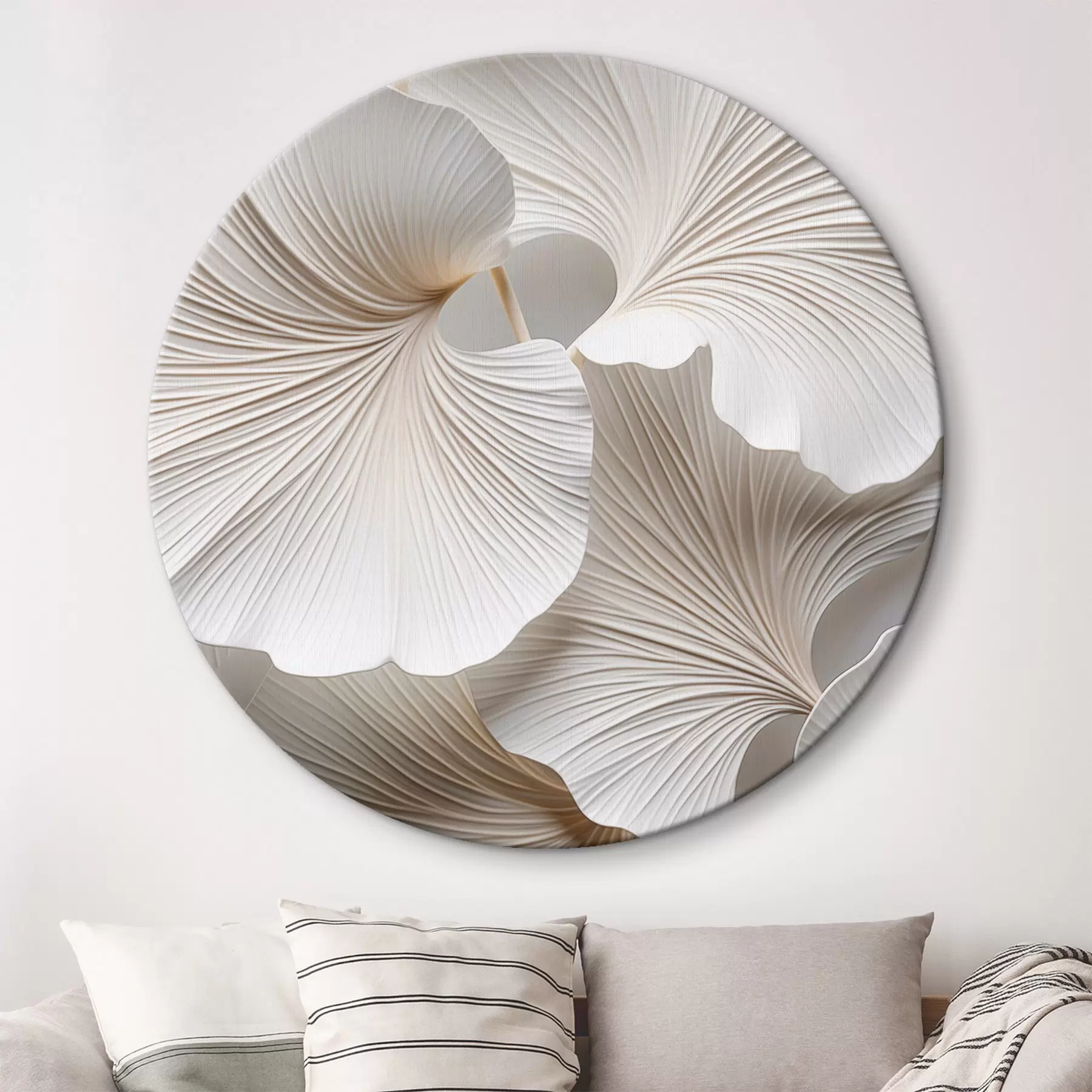 Wandbilder Weiße Ginkgo-Biloba-Blätter mit detaillierten Adern, sanfter Beleuchtung, strukturiertem, elegantem und minimalistischem Design r46705