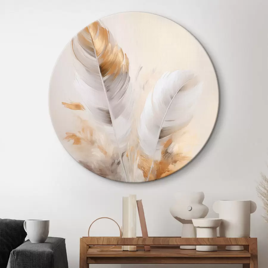 Wandbilder Abstrakte Federn, umgeben von beigen und braunen Federn, weich und zart, auf hellbeigem Hintergrund r46711