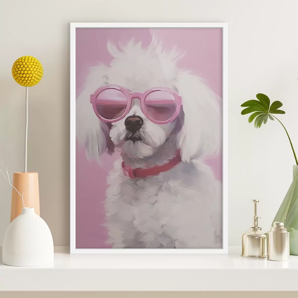 Poster Ein kleiner Hund mit Brille ist eine Nachahmung eines Gemäldes. f46722