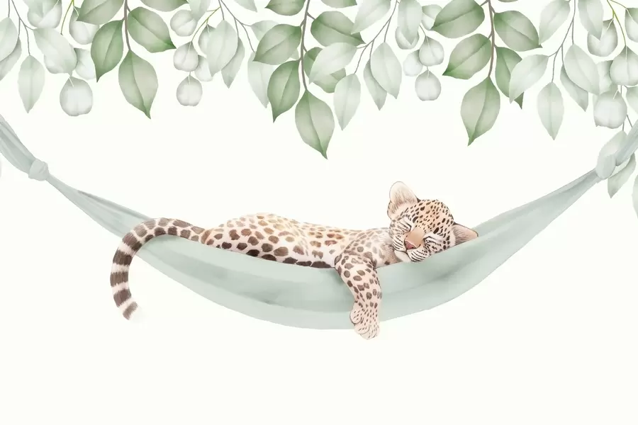 Fototapete Leopard schläft in einer Hängematte w04881