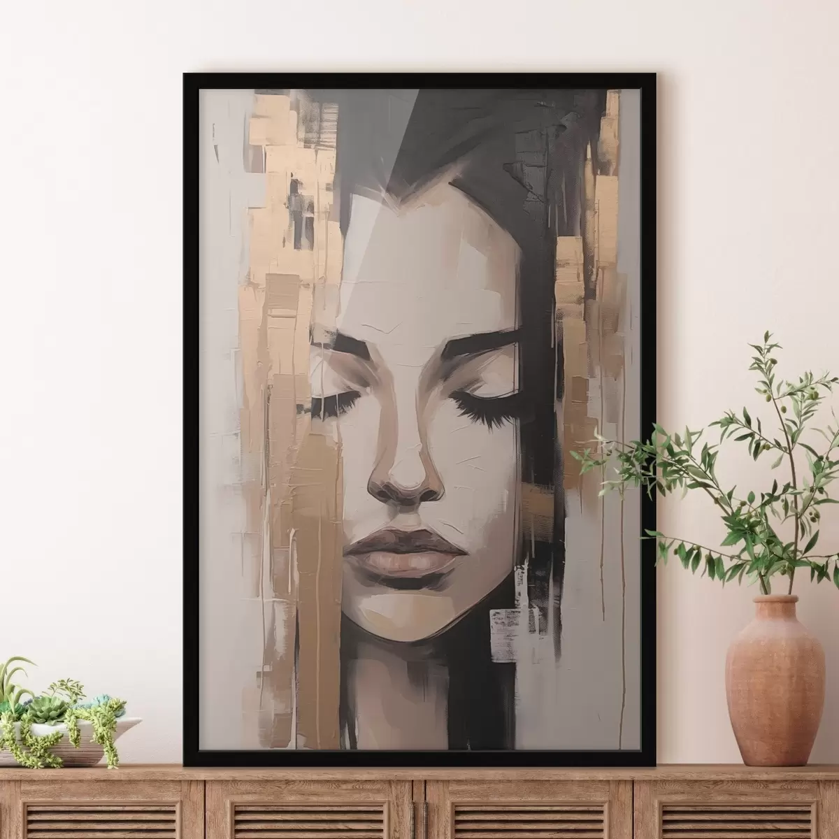 Poster Porträt einer Frau. Abstrakte Pinselstriche f46733