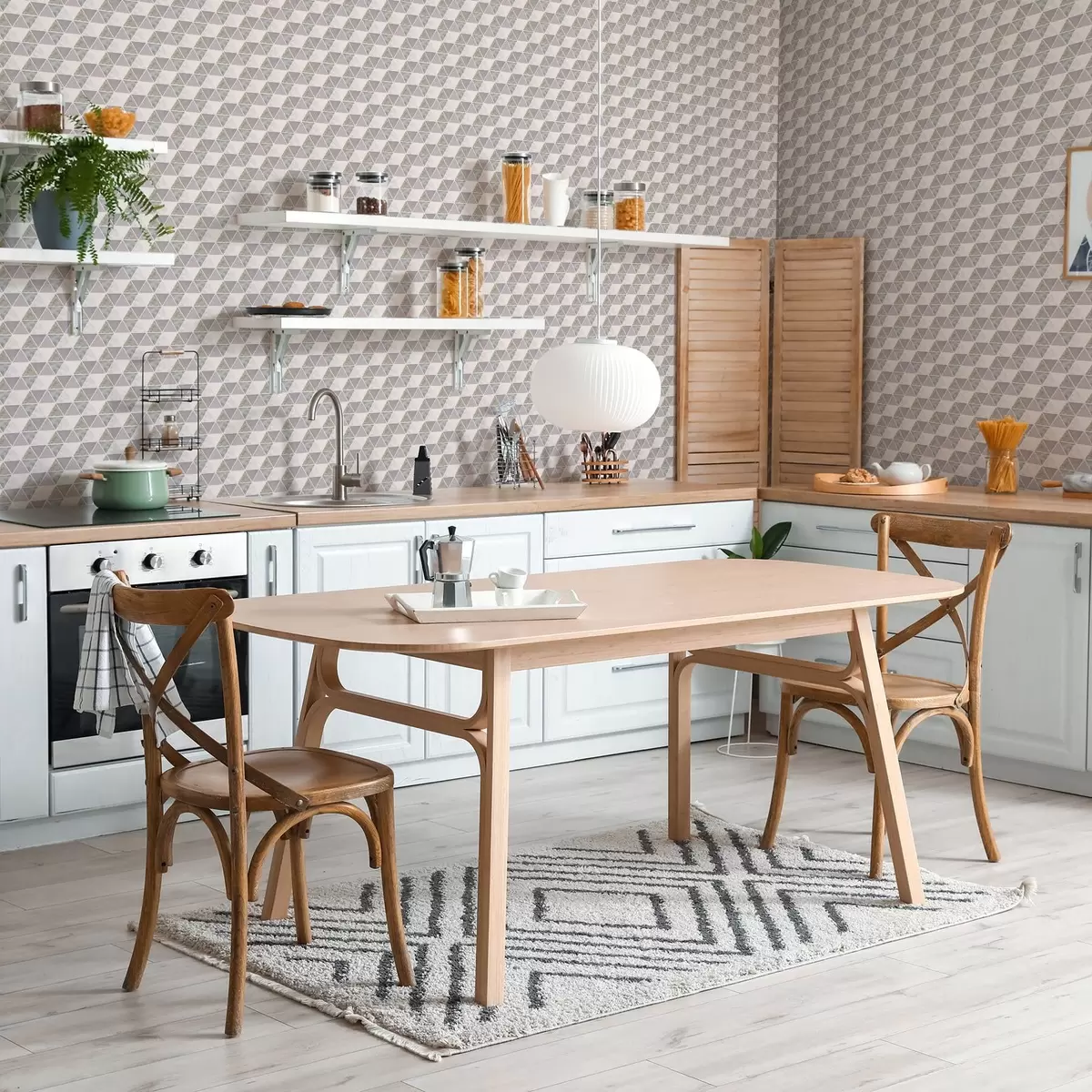 Tapete Dreiecke mit strukturierten Einsätzen, eine Mischung aus Flieder und Grau a00917