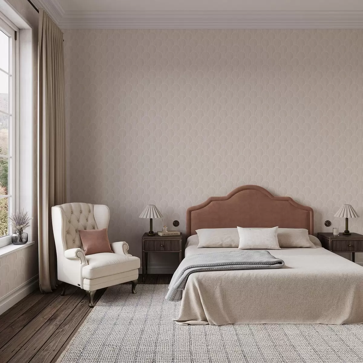 Tapete Kleine Bogenmodule in warmen Creme-Beigetönen a00924