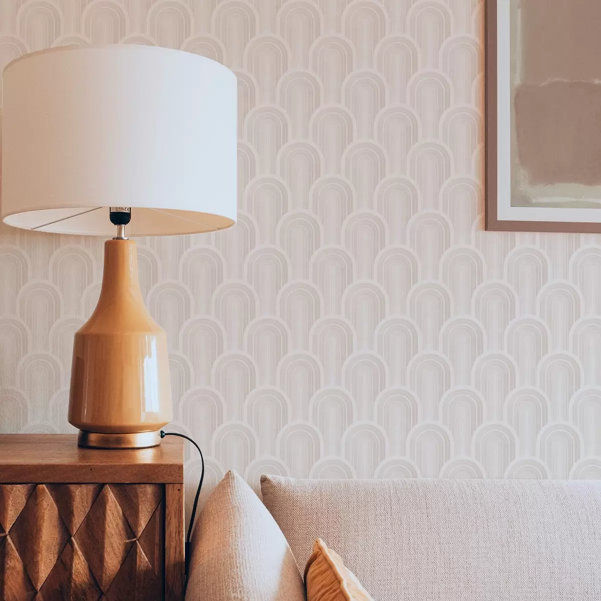 Tapete Kleine Bogenmodule in warmen Creme-Beigetönen a00924