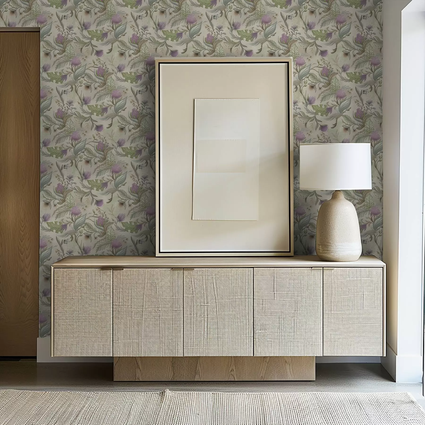 Fototapete Fliederknospen und zartes Grün auf cremefarbenem Hintergrund a00930v2