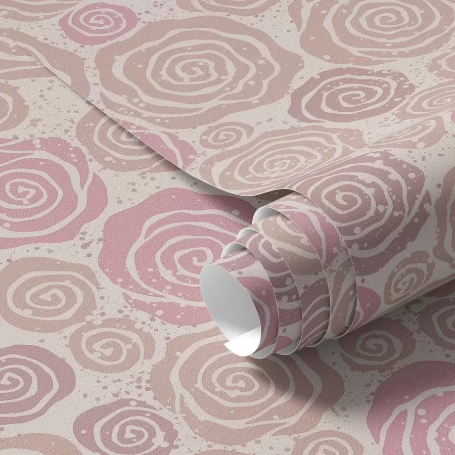 Fototapete Spiralförmige rosa Rosen und Spritzer auf hellem Hintergrund a00955