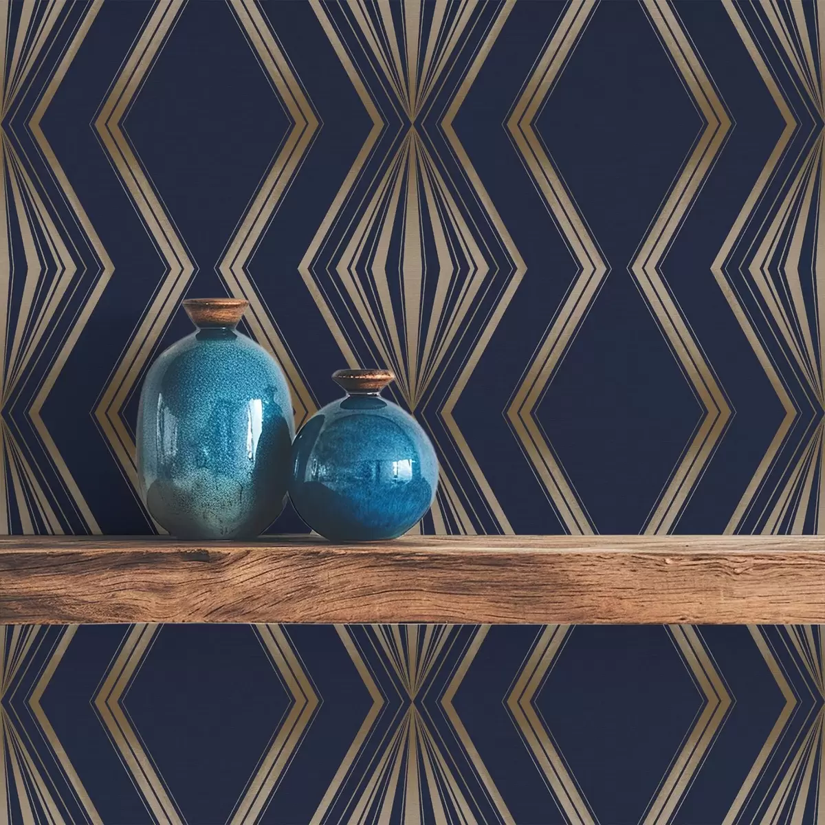 Tapete Dunkelblauer Hintergrund mit geometrischen Rauten und Zickzackmustern a00974v2