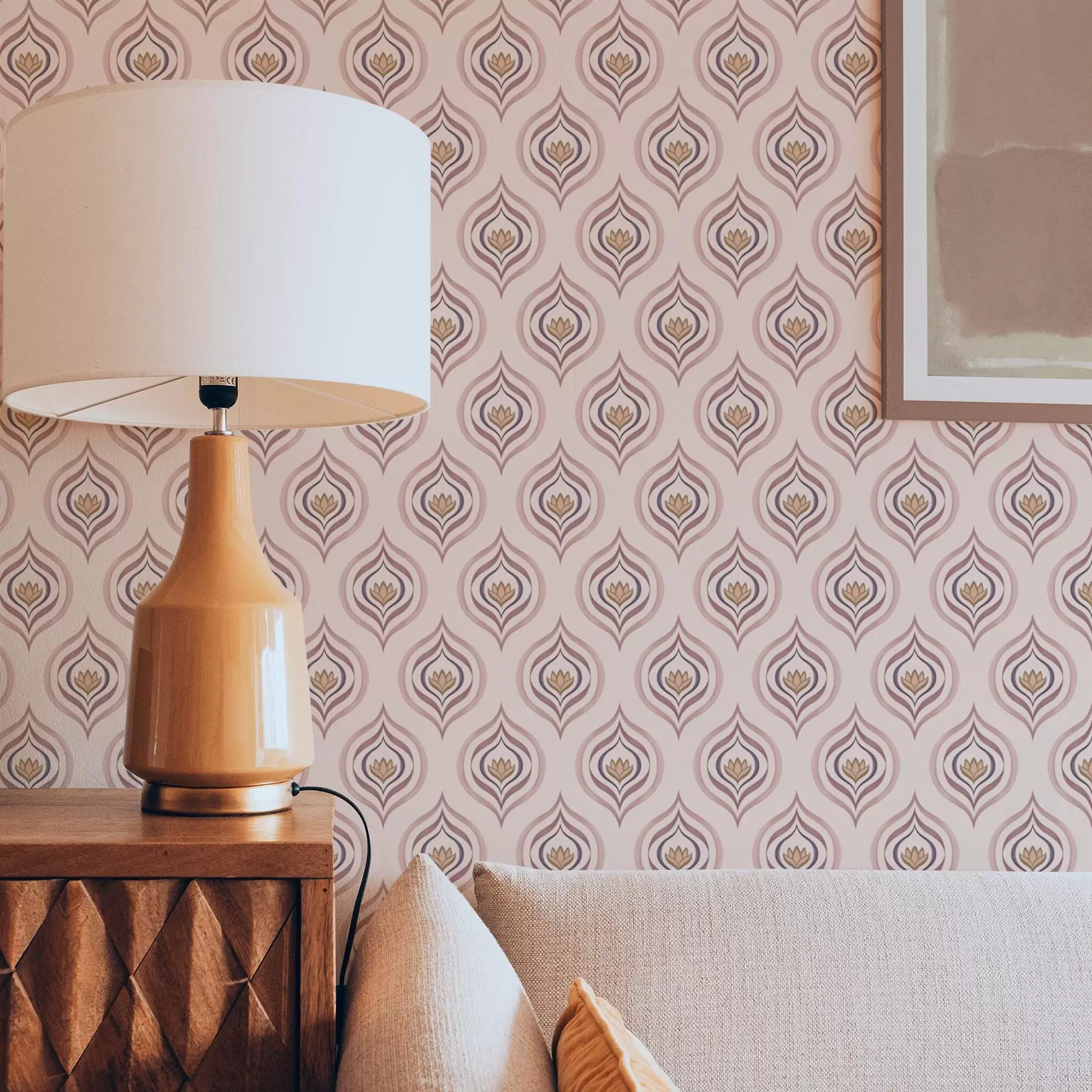 Fototapete Rhythmisches Tropfenmotiv mit einer Blume auf pudrigem Hintergrund a00977