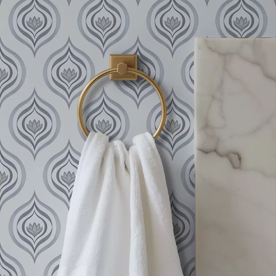 Fototapete Cooles Tropfenmotiv mit einer Blume in Graublau-Tönen a00977v3