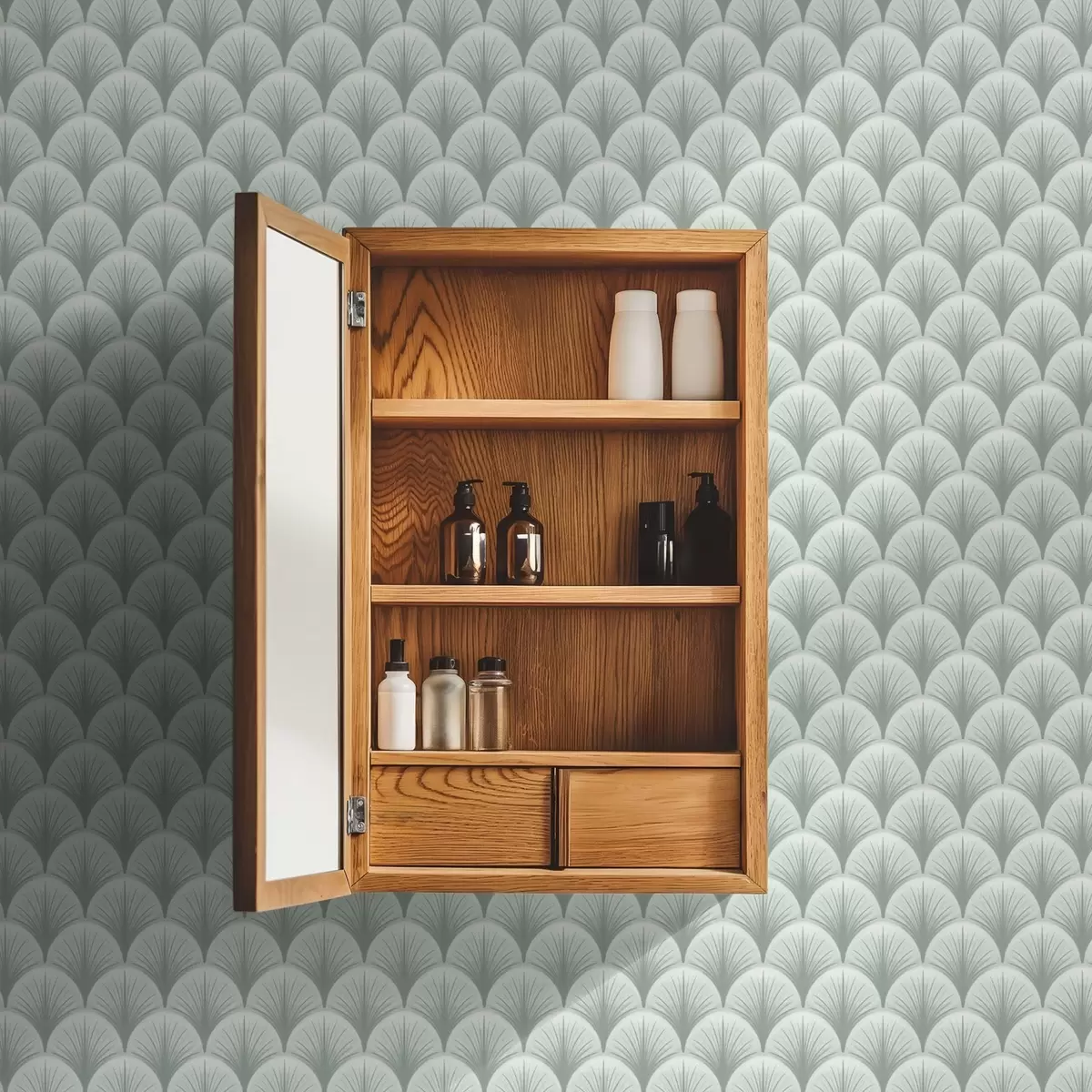 Tapete Minzfarbene Fächerbögen mit Strahlen auf einem sanften grünlichen Hintergrund a00978v2