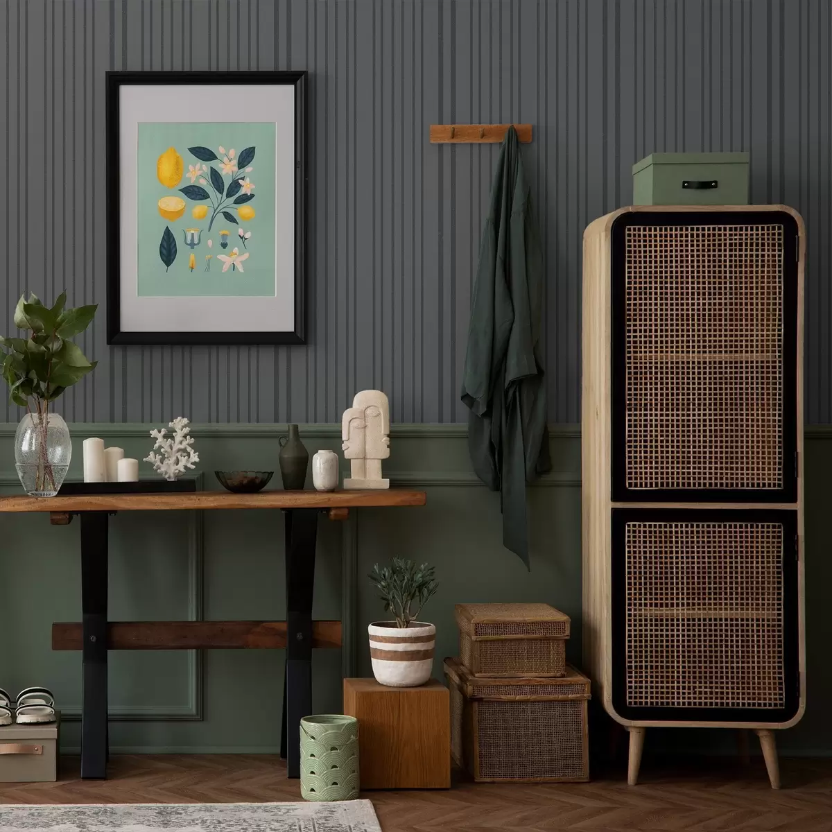 Tapete Dunkelgrauer Hintergrund mit vertikalen strukturierten Streifen a00979v1