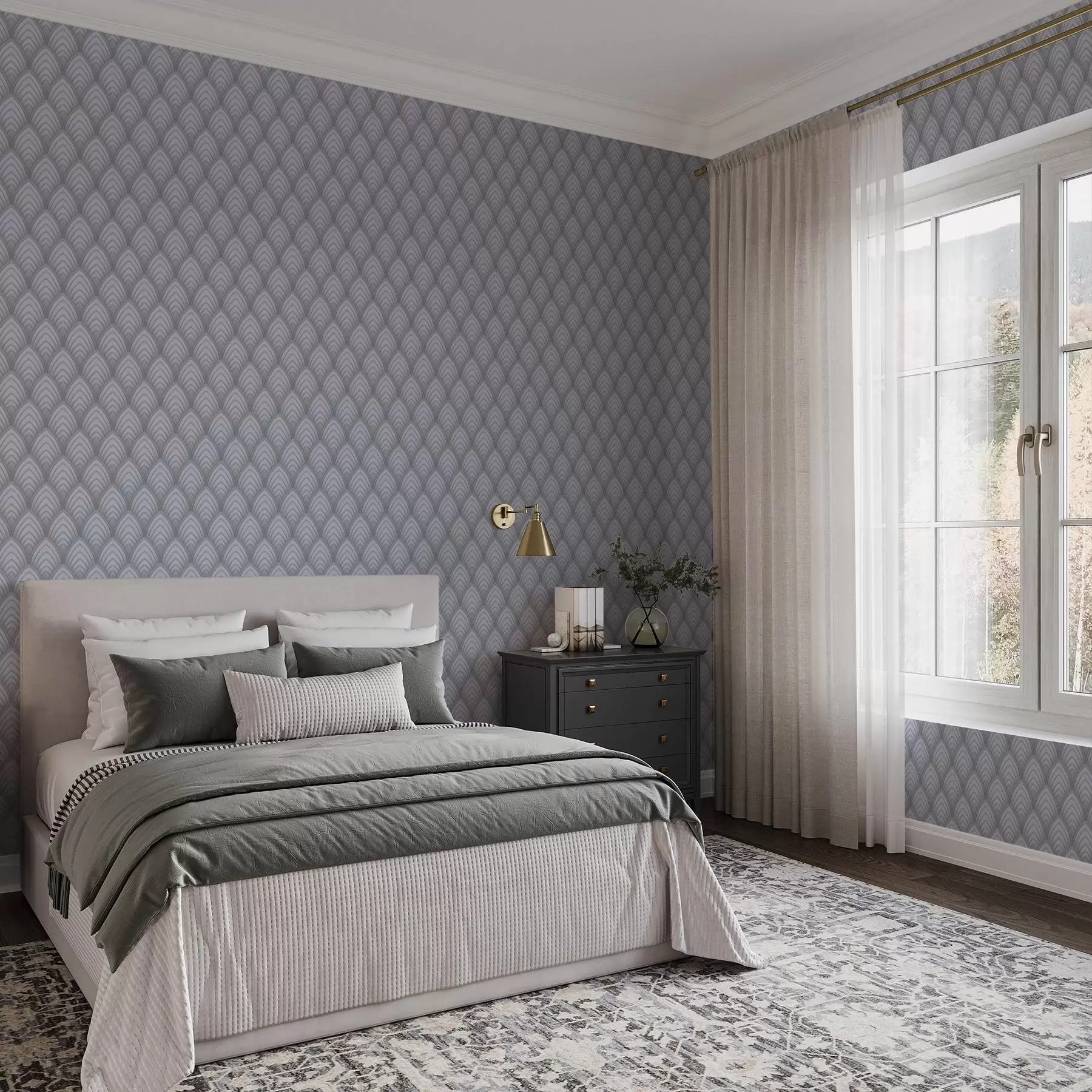 Fototapete Volumetrische, graustufenähnliche Bögen mit sanftem Farbverlauf a00989