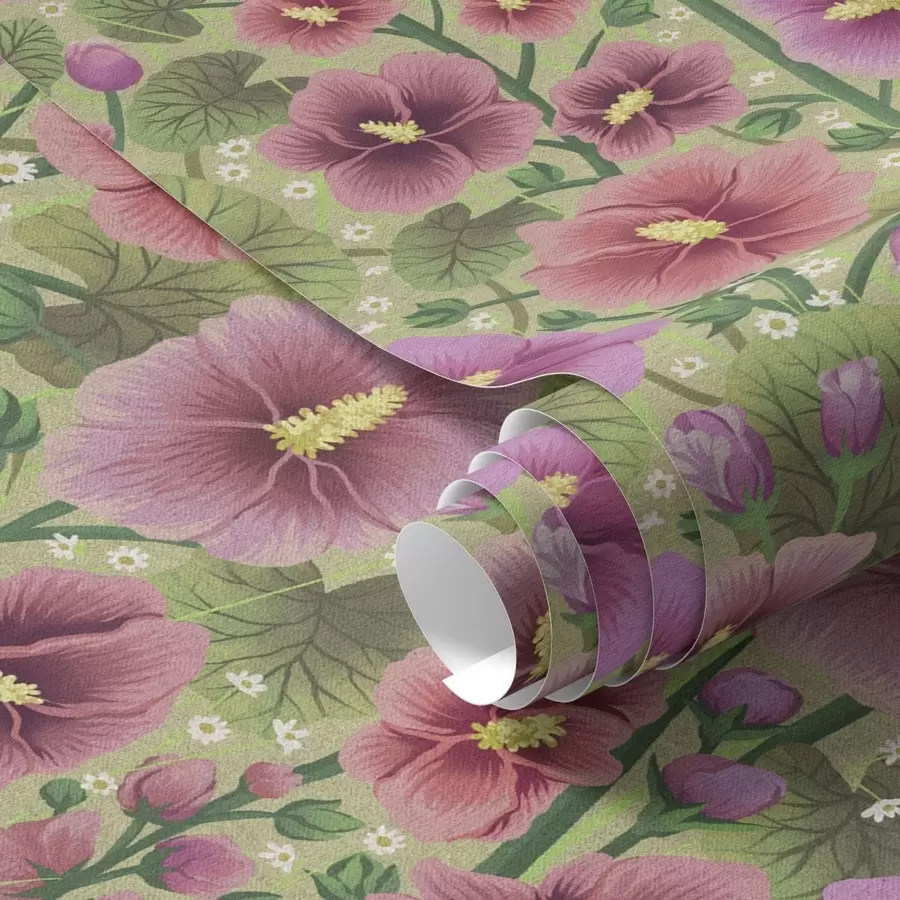 Fototapete Große Hibiskusblüten und Blätter auf dunkelgrünem Hintergrund a00993