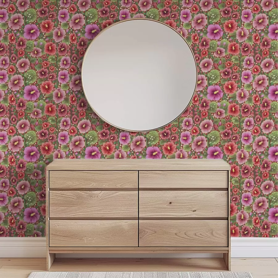 Fototapete Blühender Hibiskus auf warmem, bräunlich-rotem Hintergrund a00993v1