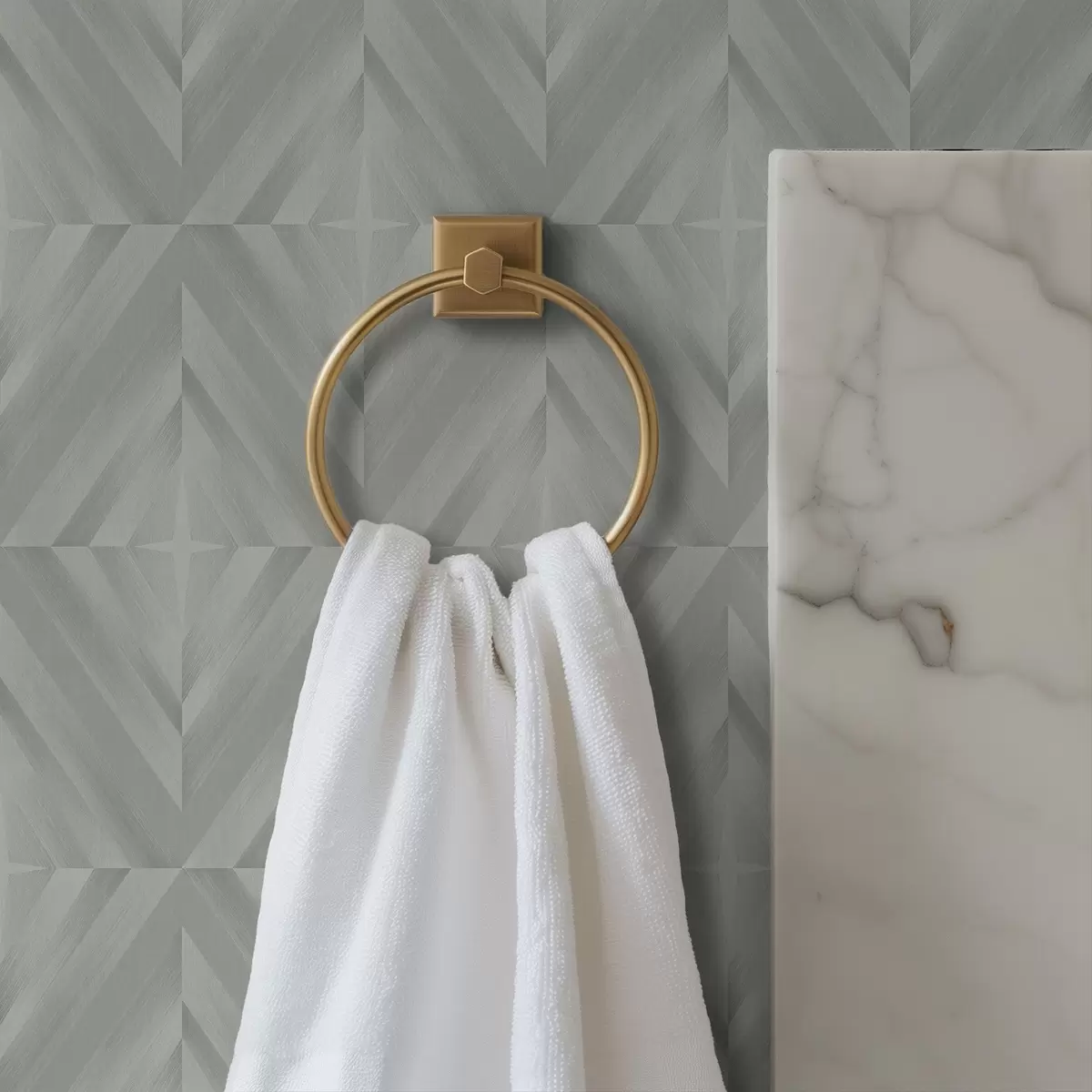 Tapete Diagonale Striche, die Quadrate in einer mintgrauen Farbpalette bilden a00983v1