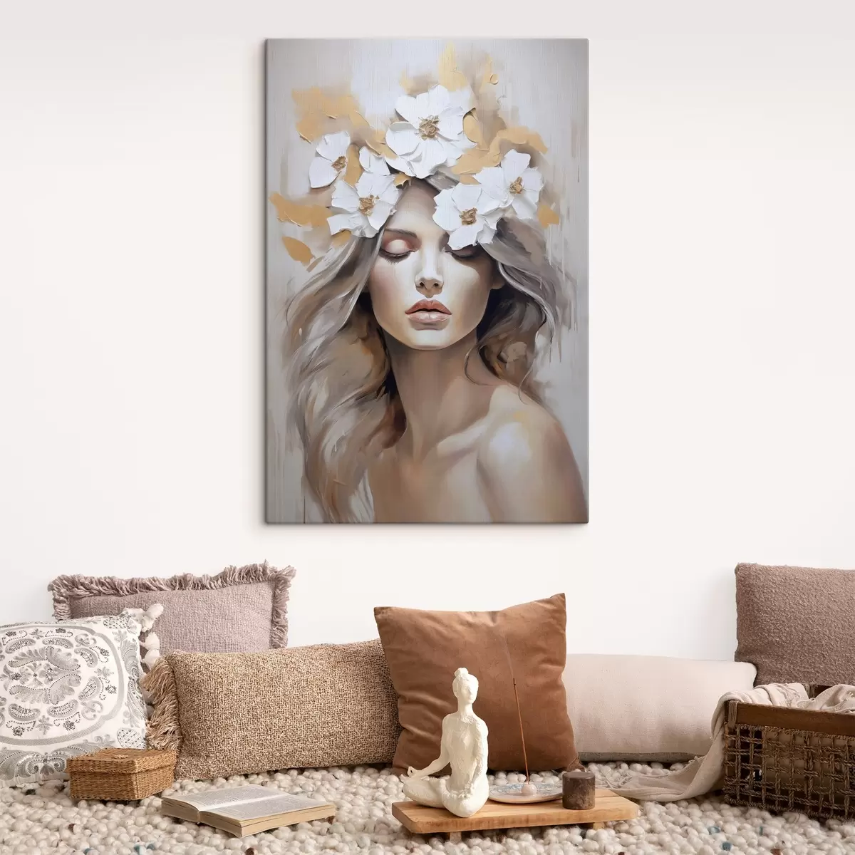 Wandbilder Abstraktes Porträt eines Mädchens mit Blumen s46757